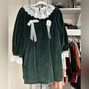 Emerald Green Velvet Formal Girls Dress